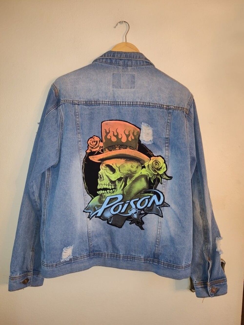 Men's Rue 21 Blue Denim Jacket Exclusive of Decor Skull Poison Size L